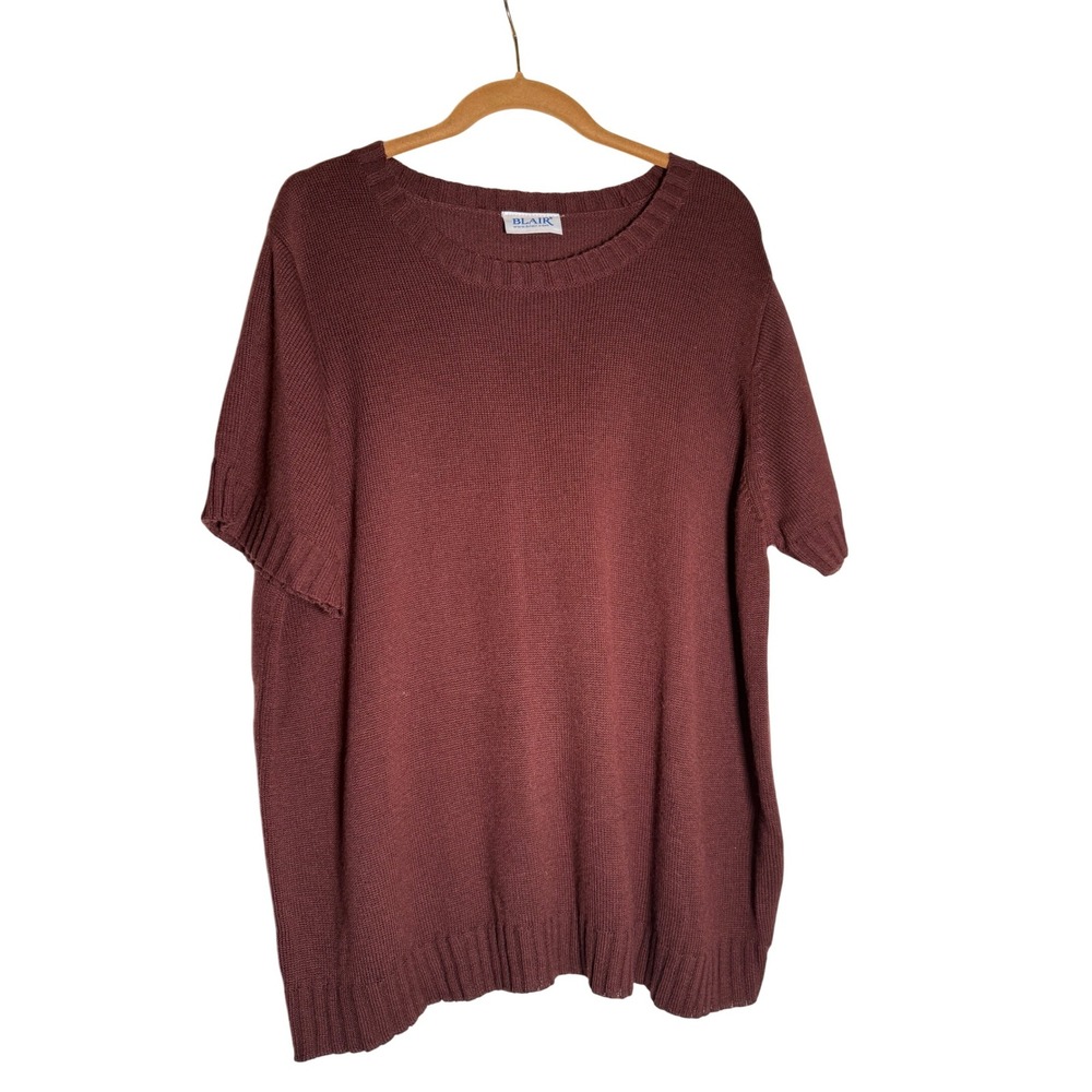 Blair Womens Burgundy Knit Short‎ Sleeve Sweater Top Plus Size 2XL Thanksgiving